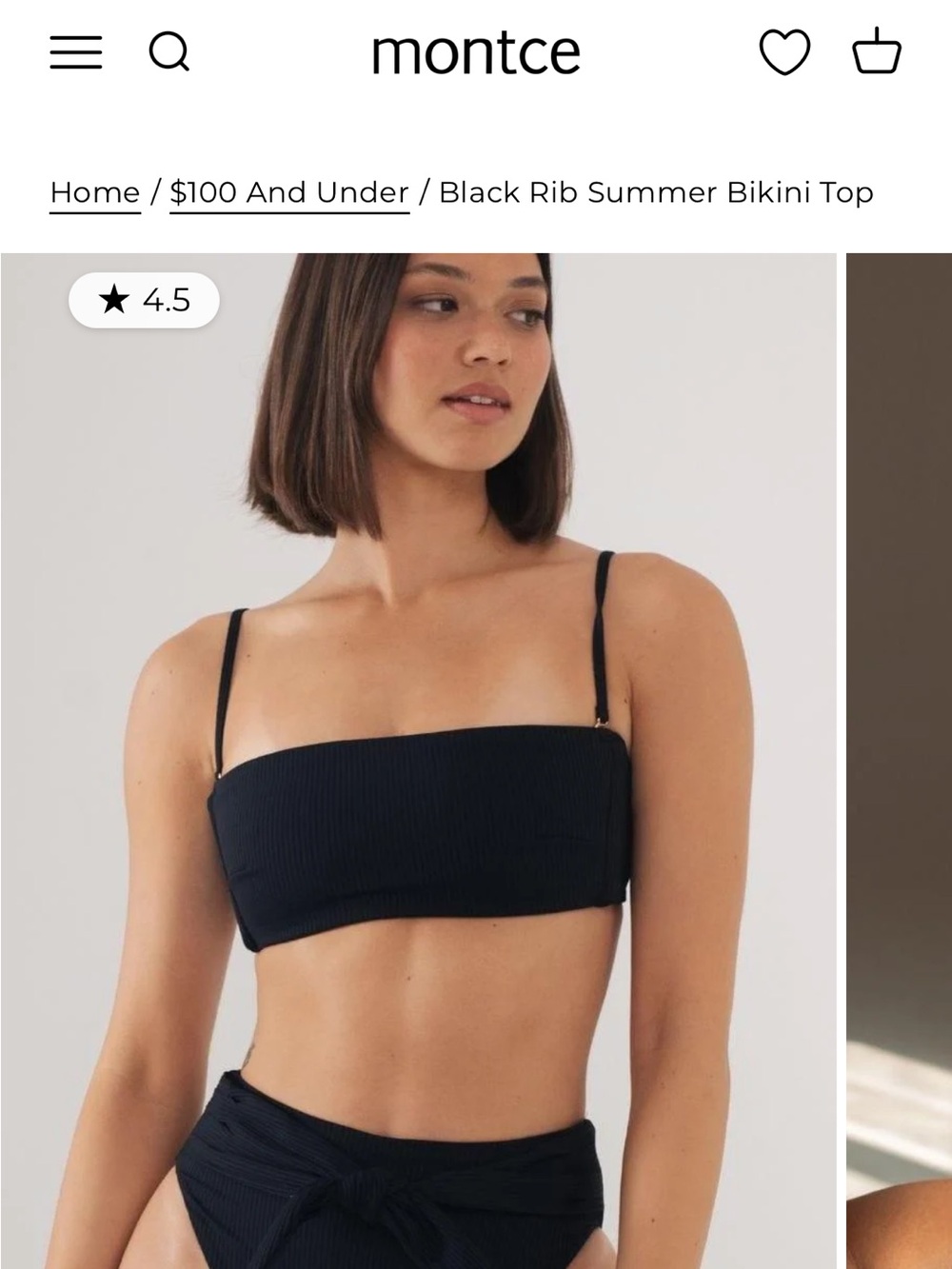 Montce Black Ribbed Summer Bikini Top with Straps